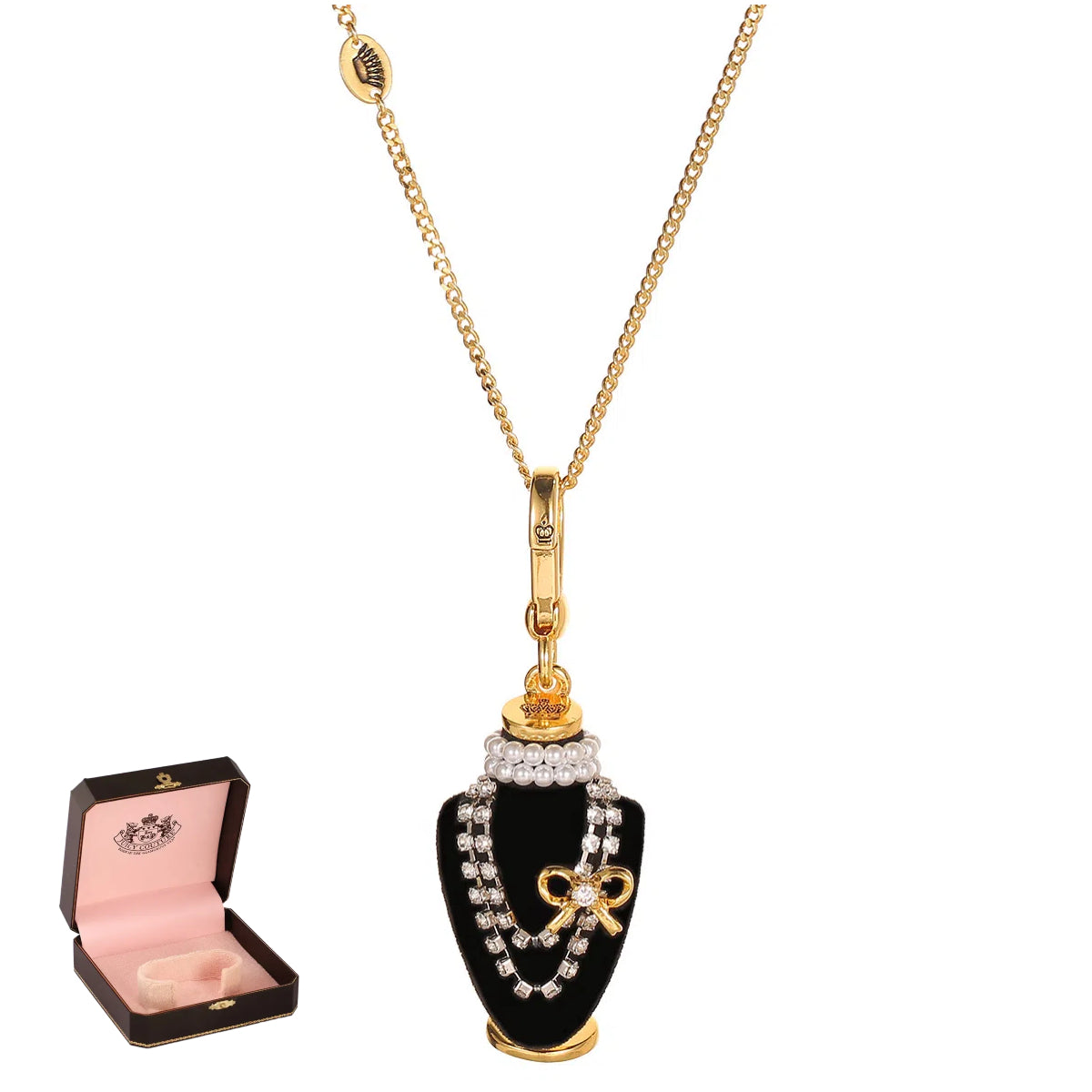 Crystal zircon pearl bow black pendant necklace pendant
